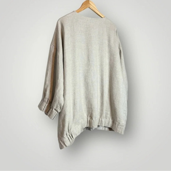 Eileen Fisher | Natural Twinkle Woven Linen Jacket Round Neck 3/4 Sleeve - Picture 5 of 10